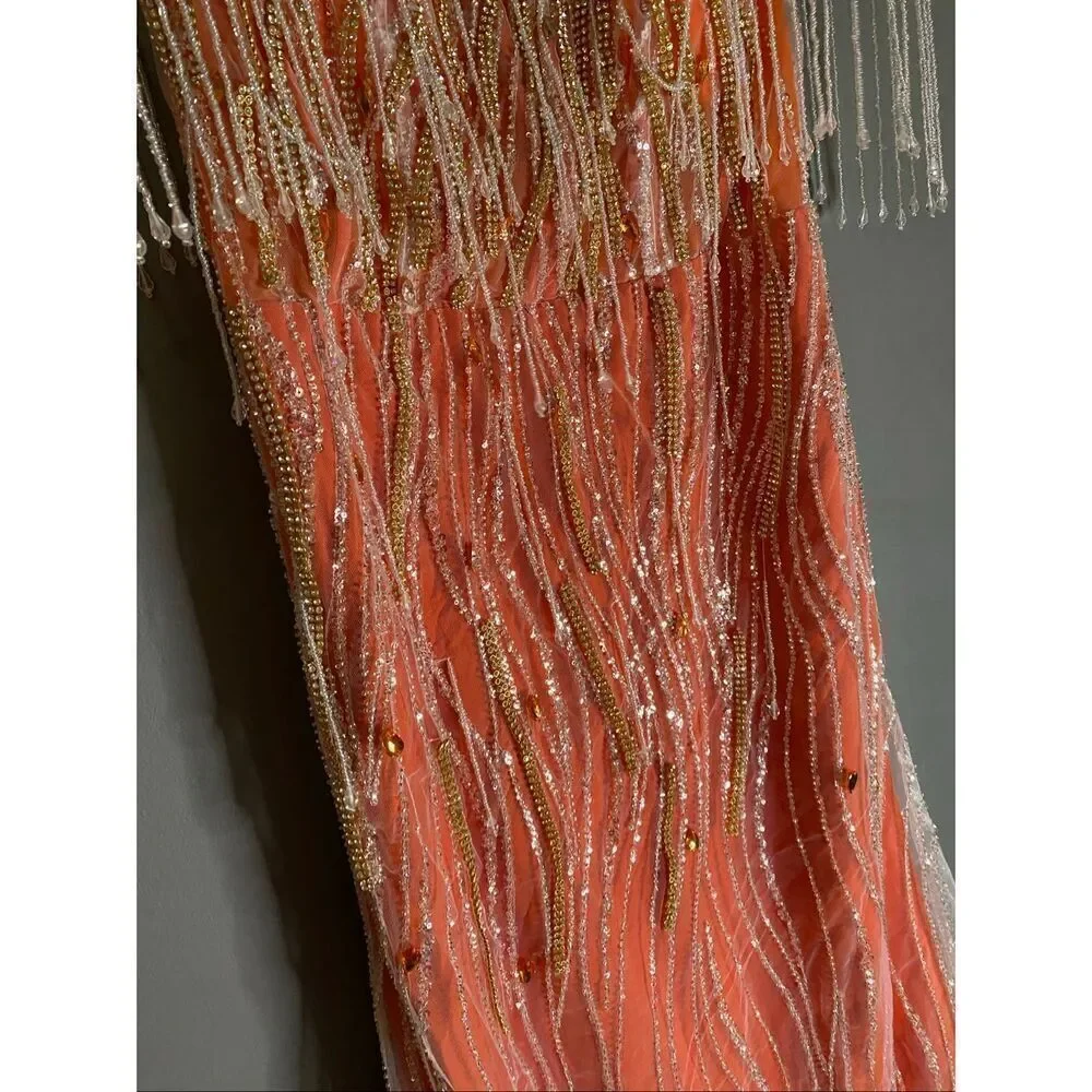 Sheer Overlay Sequins Bead Embellishments Illusion Neckline Dress 112x151CM